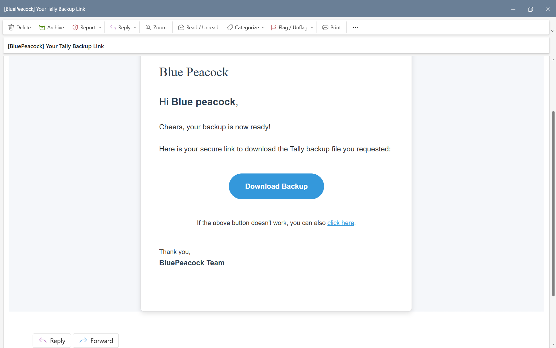 Email received after processing